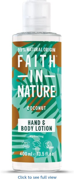 Faith In Nature Natural Coconut Hand and Body Lotion, Hydrating, Vegan and Cruelty Free, No SLS or Parabens, 400 ml